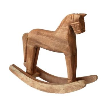Imagem de zaoalife Decoração de mesa de cavalo de balanço de madeira, estatueta de cavalo de madeira esculpida vintage, 18 cm, estátua de cavalo de balanço para decoração de mesa de escritório em casa