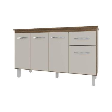 Imagem de Balcão Cozinha Armário Gabinete Camila Off White Com Tampo Tampão 140 Cm Mobília Decor
