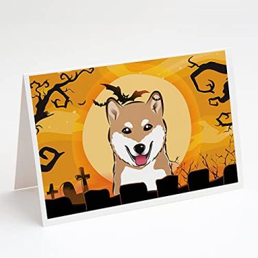Imagem de Caroline's Treasures BB1783GCA7P Cartões de felicitações Shiba Inu de Halloween Pacote com 8, 7 x 5, multicolorido