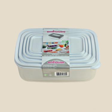 Imagem de Conjunto de Potes Retangular Plástico com 5 peças Sortidos EMHOUSE