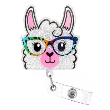 Imagem de Carretel de crachá de lhama de alpaca fofo animal engraçado para crachá de identidade, suporte de crachá engraçado retrátil para enfermeira médica RN assistente médico de enfermagem estudante de