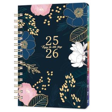 Imagem de Agenda 2025-2026 - Agenda acadêmica 2025-2026, agenda semanal e mensal, julho de 2025 a junho de 2026, 16,3 cm x 21,6 cm, encadernação de fio duplo, plano de 180°, papel grosso, abas mensais