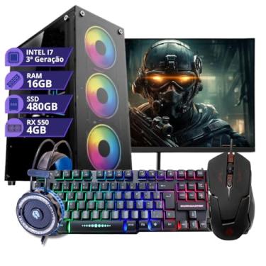 Imagem de Pc Gamer Completo Cpu Intel Core I7 3ª Memoria16gb Ssd 480gb Rx 550 4gb Monitor 19