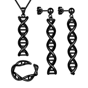 Imagem de beautlace DNA Double Helix Chemistry Science Molécula Biologia Colar e Brincos Conjunto de Joias Prata/Ouro 18K Banhado a Arma Joias para Mulheres e, Prata, ouro 18K