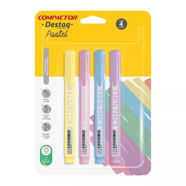 Imagem de Marcador de Texto Destaq Pastel Kit 4 un. 4mm Compactor Ponta Chanfrada