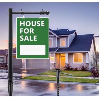 Imagem de TAILERNRUYE Postes de sinalização imobiliária, 165-215,9 cm, resistente, ajustável, comercial, corretor de imóveis, anúncios pendurados para quintal, abertura, fora de casa, letreiros de venda de