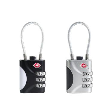 Imagem de UP Security Fechaduras de bagagem aprovadas pela TSA - cadeado de viagem pequeno combinado com cabo, segurança para mala e mochila TSA 007, durável e fácil de usar (preto + prata)