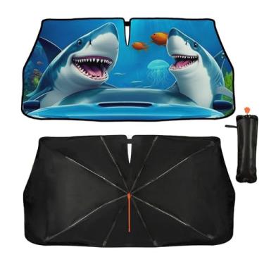 Imagem de Guarda-sol engraçado tubarão carro pára-brisa guarda-sol janela frontal bloqueio raios UV calor manter o veículo fresco acessórios de carro auto para-brisa guarda-chuva protetor de sol