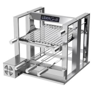 Imagem de Churrasqueira Grill Grelha Parrilha Elevatória C/ 3 Espetos - Lider Gr