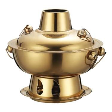 Imagem de ZDJZMGZ Panela quente chinesa de carvão vegetal vintage panela quente de aço inoxidável panela quente chinesa para casa família panela quente de cobre (ouro)