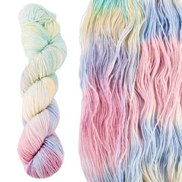 Imagem de Beadthoven Fio de mistura de lã para crochê, 1 novelo luxuoso fio de lã colorido macio para tricô cor gradiente tingido à mão para suéter, cachecol, chapéu, meias, cobertores, arco-íris pastel