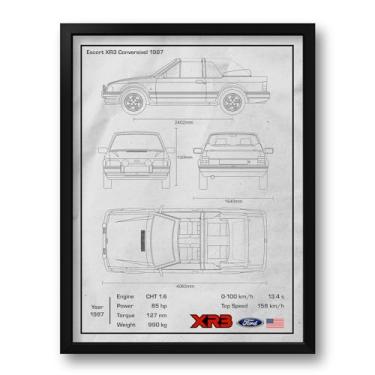 Imagem de Quadro com Moldura Escort XR3 Conversivel 1987 Blueprint - Tam. 33x43cm
