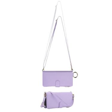 Imagem de HJZSZX Para Samsung A54 (5G) Ring Crossbody Zip Wallet Phone Case Wrist Strap Flip Bolsa Capa (Para Samsung A54 (5G)/Roxo Claro)