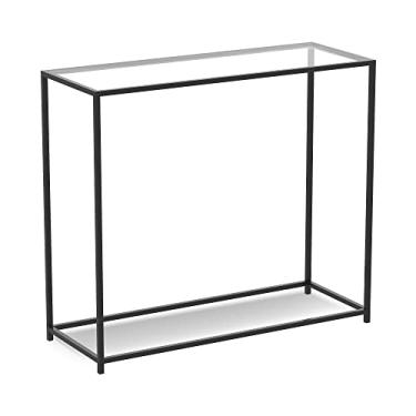Imagem de Safdie 81039.Z.00 Mesa de entrada/console, sofá/mesa de parede realçada - 31 cm de comprimento/vidro com metal preto para sala de estar