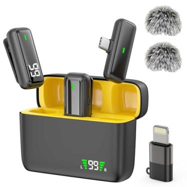 Imagem de TXTUNE Microfone Lavalier sem fio para iPhone 16 15 Android iPad, microfone Lav lapela com cancelamento de ruído com capa de carregamento 24H 24 pés para gravação de vídeo, vlogging YouTube TikTok