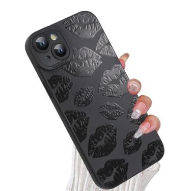 Imagem de Wlxee Capa Lips Kiss para iPhone 15 capa fofa batom beijos flores design TPU macio proteção à prova de choque para mulheres meninas capa de telefone - impressão de lábios pretos