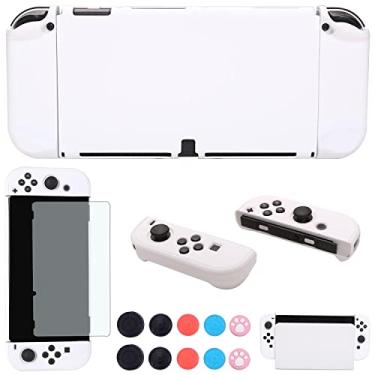 Imagem de COMCOOL Capa Dockable para Nintendo Switch OLED 2021 – Linda capa protetora para Nintendo Switch OLED e controle Joy-con com protetor de tela com punhos de polegar – Branca