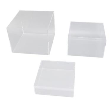 Imagem de Risers de Exibição Acrílica, 3pcs Cubo Acrílico Display Risers de Ninho, Risers de Alimentos para Mesa de Buffet, Prateleira de Exibição para Cupcake, Jóias, Perfume, Risers de (Transparente)