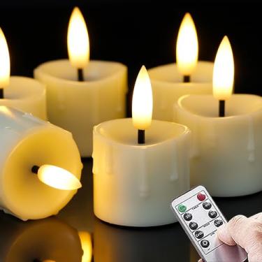 Imagem de Yeelida Controle remoto e temporizador de LED sem chamas 4 x 6,3 cm velas de plástico para luz de chá com baterias, 6 peças de velas votivas elétricas cintilantes de marfim