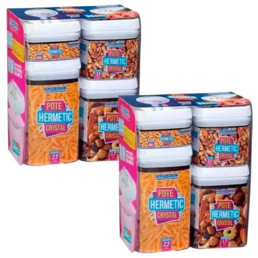 Imagem de Kit Potes Herméticos Empilháveis Alimentos Vedados Com Trava para Mantimento Bolacha Macarrão Arroz Feijão (BRANCO, KIT 8)