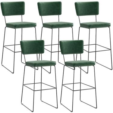 Imagem de Kit 5 Banquetas Altas Allana L02 Industrial Aço Assento Estofado 107 Cm Plástico Verde Lyam Decor