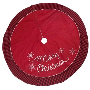 Imagem de Saia Para árvore Vermelha Merry Christmas Xadrez 120cm - Bt1869