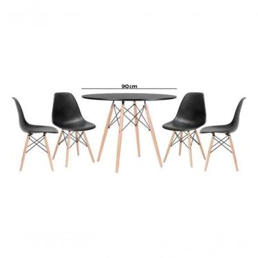 Imagem de Jogo De Mesa 4 Cadeiras Pretas Eames Eiffel 90cm Base Madeira Tampo Preto New
