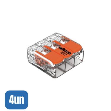 Imagem de 4 Conectores Emenda 4mm 3 Polos 221-413 - Wago