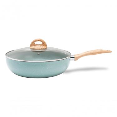 Imagem de Panela Wok Com Tampa Fundo De Indução 28 Cm 3,4 L Revestimento Cerâmico Antiaderente Verde