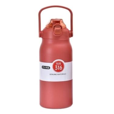 Imagem de Garrafa Térmica Grande Em Aço Inox Com Alça E Trava 1500ml Diversas Cores Cor Vermelho