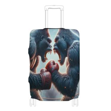 Imagem de Joisal Capa de bagagem de mão Magic Mushrooms Ladybugs serve para malas de 45 a 81 cm para mala de viagem elástica aprovada pela Tsa, Boxing Gorillas Fight Black, S 18-20 in