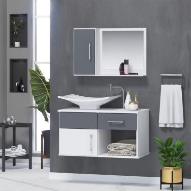 Imagem de Gabinete De Banheiro Inferior E Superior New Stilo 2 Portas 1 Gaveta Cor Cinza Titanium - Cinza