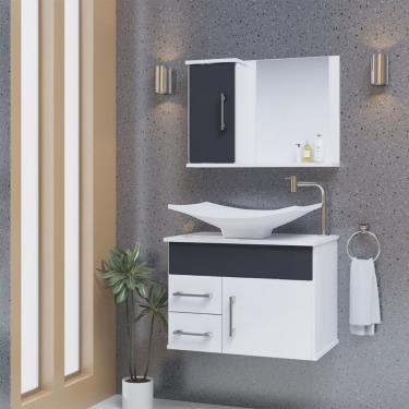Imagem de Conjunto Gabinete Inferior E Superior Banheiro 2 Gavetas 1 Porta Turin - Cinza Titanium - Cinza