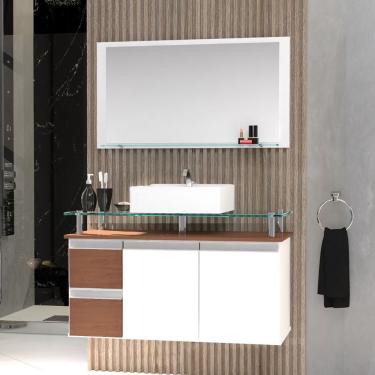 Imagem de Conjunto Gabinete Banheiro 2 Gavetas 2 Portas 80cm Com Espelheira Diamante - Natura - Marrom