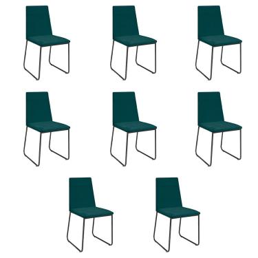 Imagem de Kit 8 Cadeiras De Jantar Cozinha Industrial Lexa Veludo Élpis Móveis Verde Preta