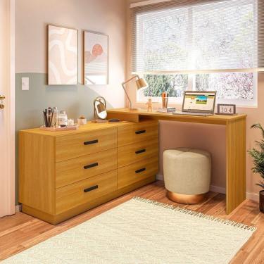 Imagem de Cômoda Com Escrivaninha Em L Com 6 Gavetas Leonie Yescasa Freijó