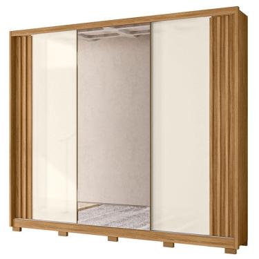 Imagem de Guarda Roupa Casal Arizona 3 Portas Freijó Off White Com Espelho - Moval
