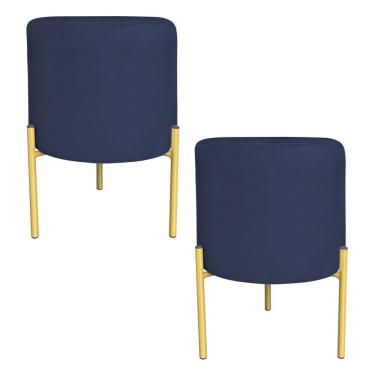 Imagem de Kit 2 Puffs Decorativo Soren Suede Azul Marinho Pés De Ferro Dourado - Pallazio
