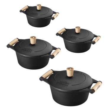 Imagem de Jogo De Panelas 4 Peças Em Ferro Fundido E Alça De Madeira Panela Mineira