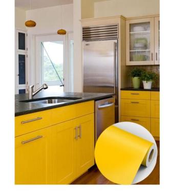 Imagem de Papel Adesivo Amarelo Liso Vintage fosco Adesivo Impermeável Revestime