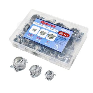 Imagem de MAKERELE Kit De Conectores Vários Tamanhos Com 20 Peças - Inclui Cabo Tipo Braçadeira 1/2", 3/4" E 1" Liga Zinco Listada Pela Ul Para Conduíte Metálico Versátil Para, Nm Se