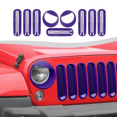 Imagem de SQQP Inserção De Grade Malha + Acabamento Para Farol E Luz Seta Estilo Angry Birds, Compatível Com Jeep Wrangler Jk Jku 2007-2018 (Roxo)