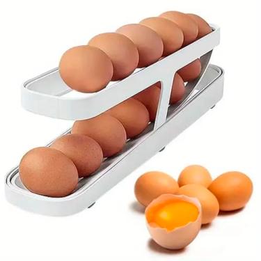 Imagem de Organizador Suporte De Geladeira Dispenser de Ovos Porta Até 14 Ovos Esteira Rolante Bandeja de Ovos