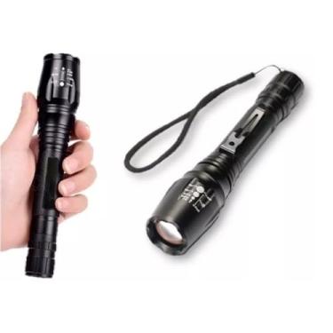 Imagem de Lanterna Tática Com Sinalizador LED T6 Recarregável 1160000LM 5 Modos De Luz Corpo Em Alumínio Alcance Até 1100M Camping Trilhas Situações Táticas Emergências