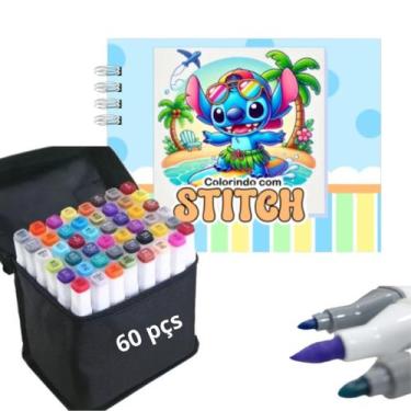 Imagem de Kit Livro para colorir bobbie gods stitch com 80 canetinhas marcadores