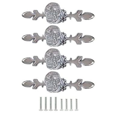 Imagem de Puxadores de armário de esqueleto de caveira, 4 peças de puxadores de gaveta exclusivos base de liga de zinco de furo único com placa traseira para cômoda armário, ferragens de cozinha, decoração de móveis, puxador de vidro de cristal (transparente)