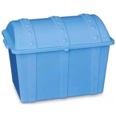 Imagem de Baú Infantil 43L para Brinquedos – Caixa Organizadora com Tampa Rosa ou Azul 52x34x38 cm(Azul)