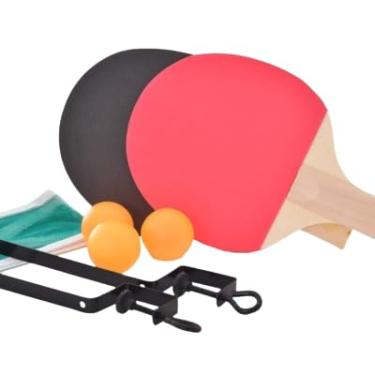 Imagem de Kit de Tênis de Mesa com 2 Raquetes, 3 Bolas, Suporte de Rede, Vermelho e Preto