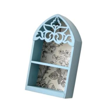 Imagem de IEUDNS Suporte de madeira para perfumes, expositor de perfumes, decoração de parede, organizador de cafeteria para sachês de chá, Azul