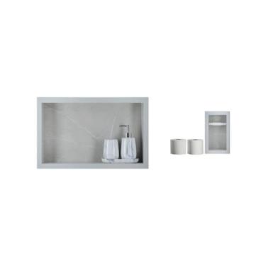Imagem de Kit Nicho de Porcelanato 50x30x11cm E Porta Papel Higiênico Duplo  Ban